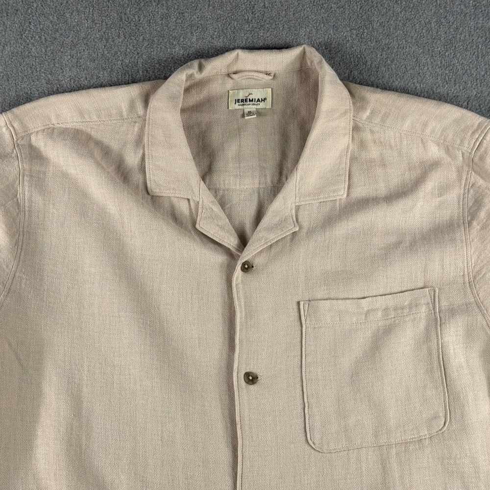 Jeremiah Shirt Mens XL Beige Linen Cotton Blend Camp Collar Short Sleeve